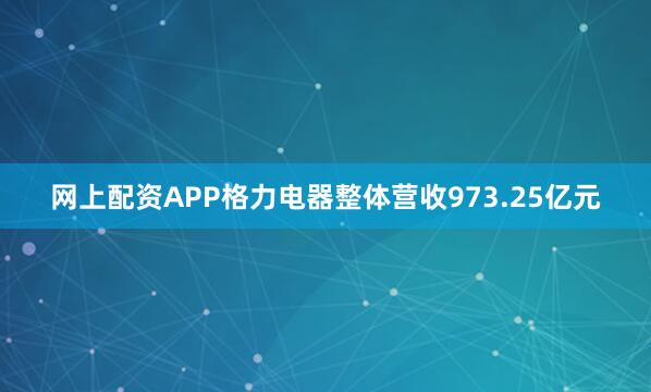 网上配资APP格力电器整体营收973.25亿元